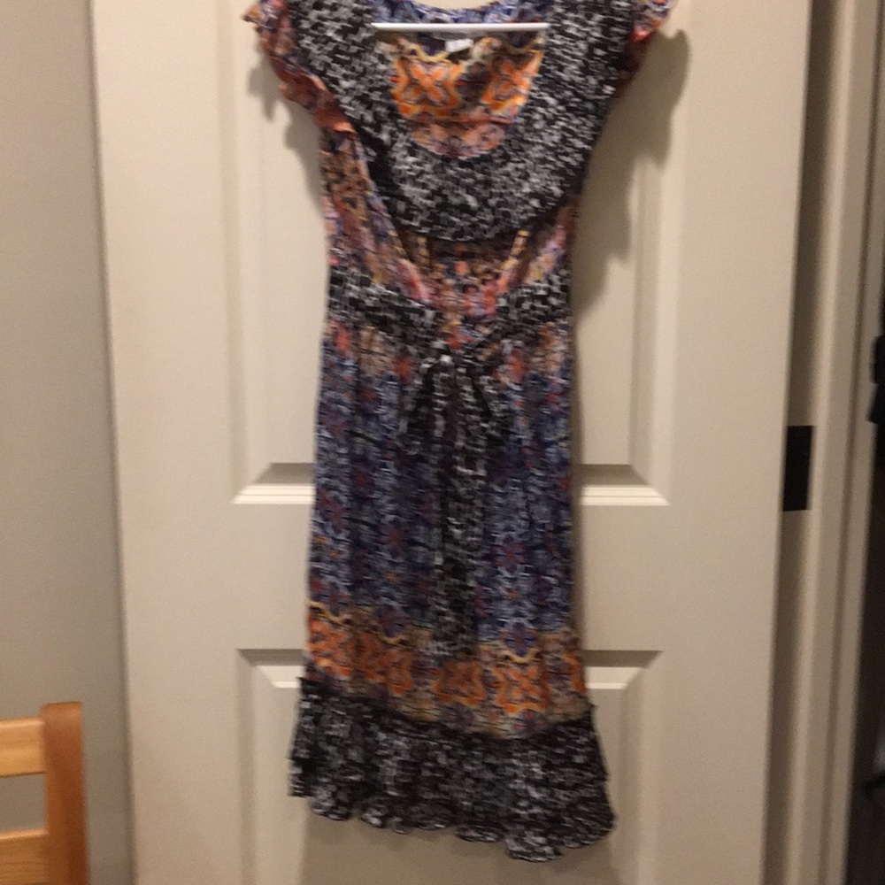 Kensie Pretty womens ruffle midi dress cap sleeves multi colored size XS